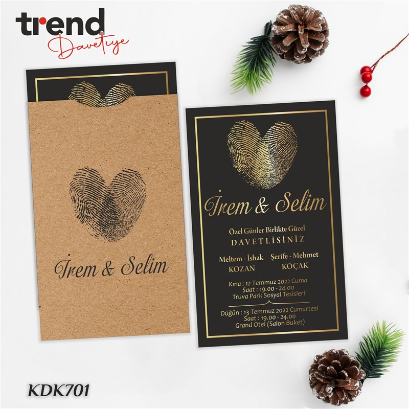 KDK701 Baskılı Kapalı Dik Kraft Zarflı Davetiye - KDK701 - Görsel 1
